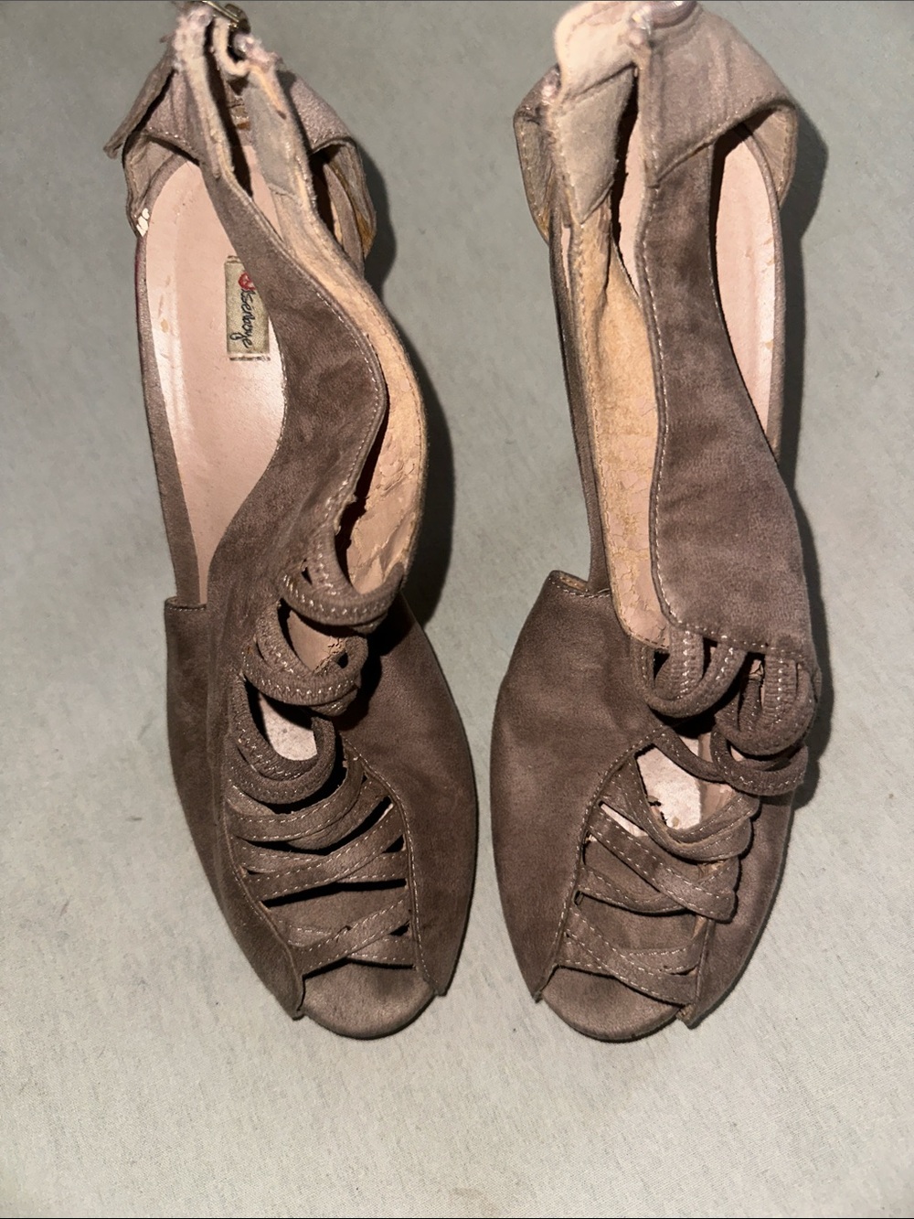 Womens OS Brown Suede Peep-Toe Dress Heels